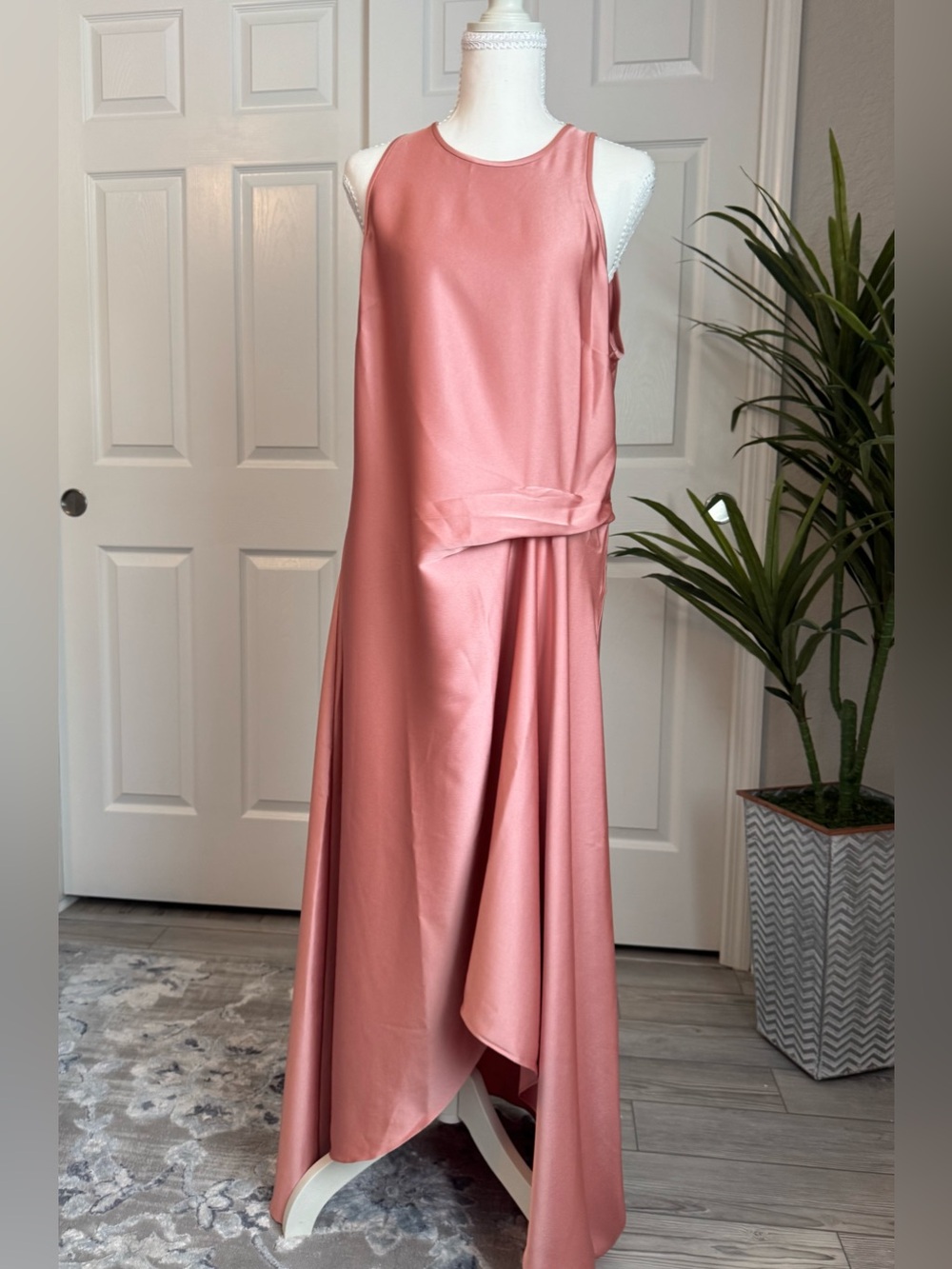 Flowing Reiss Micah-Drape Occasion Midi Rose Gold Maxi Dress Size Large NWT